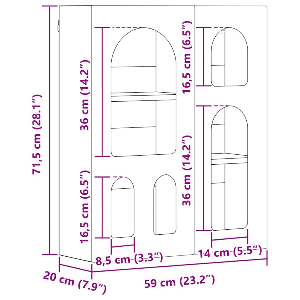 Függő szekrény polcokkal Öreg fa 59 x 20 x 71.5 cm Faanyag