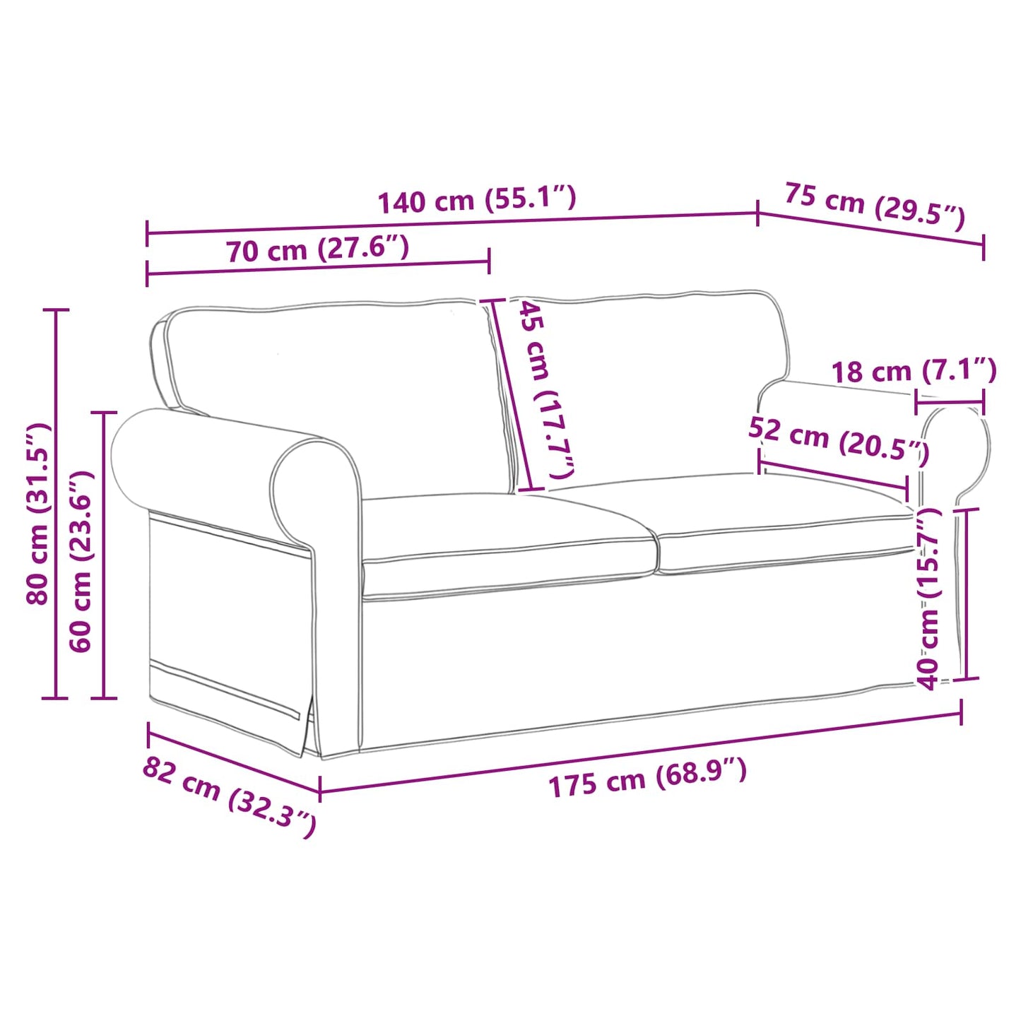 Kanapé Szett 2 pcs Tópszínű 175 x 82 x 80 cm szövet
