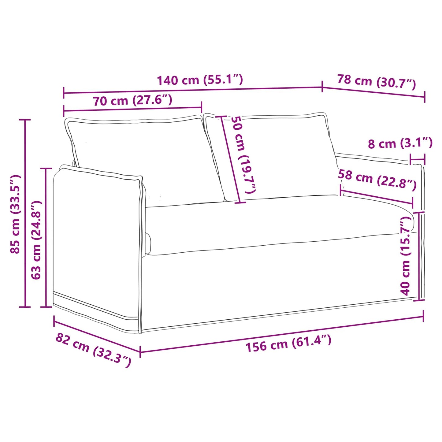 Kanapé Szett 2 pcs Kék 156 x 82 x 85 cm Szövet