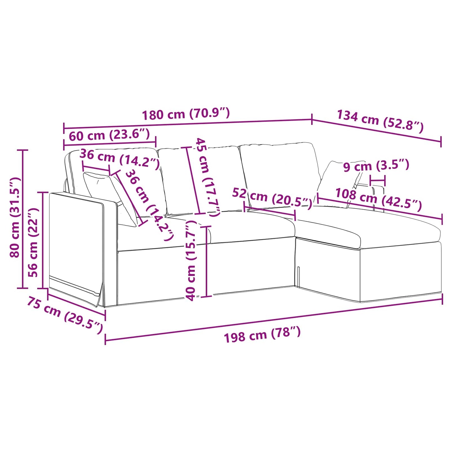 Kanapé Fekete 198 x 134 x 80 cm Bársony