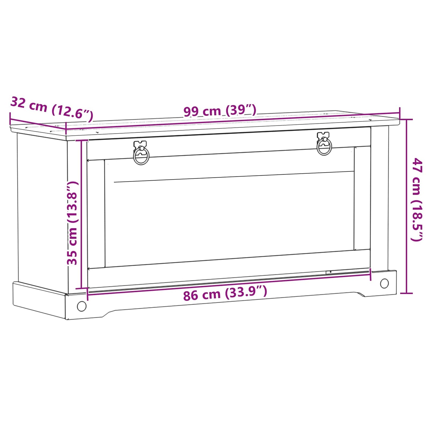 Cipőszekrény Corona Fehér 99 x 32 x 49 cm Tömör fenyőfa