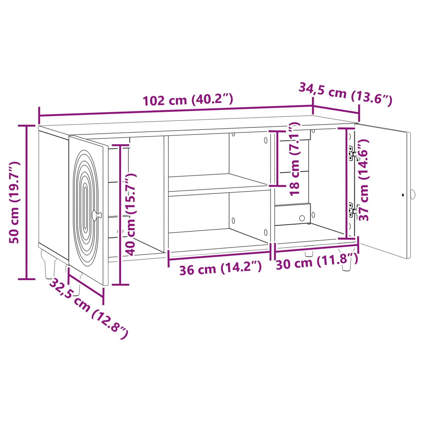 TV szekrény Fekete 102 x 34,5 x 50 cm Szerelt Fa