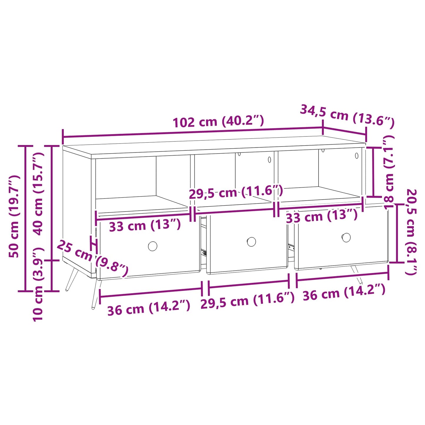 TV szekrény fiókkal Fekete 102 x 34,5 x 50 cm Szerelt Fa