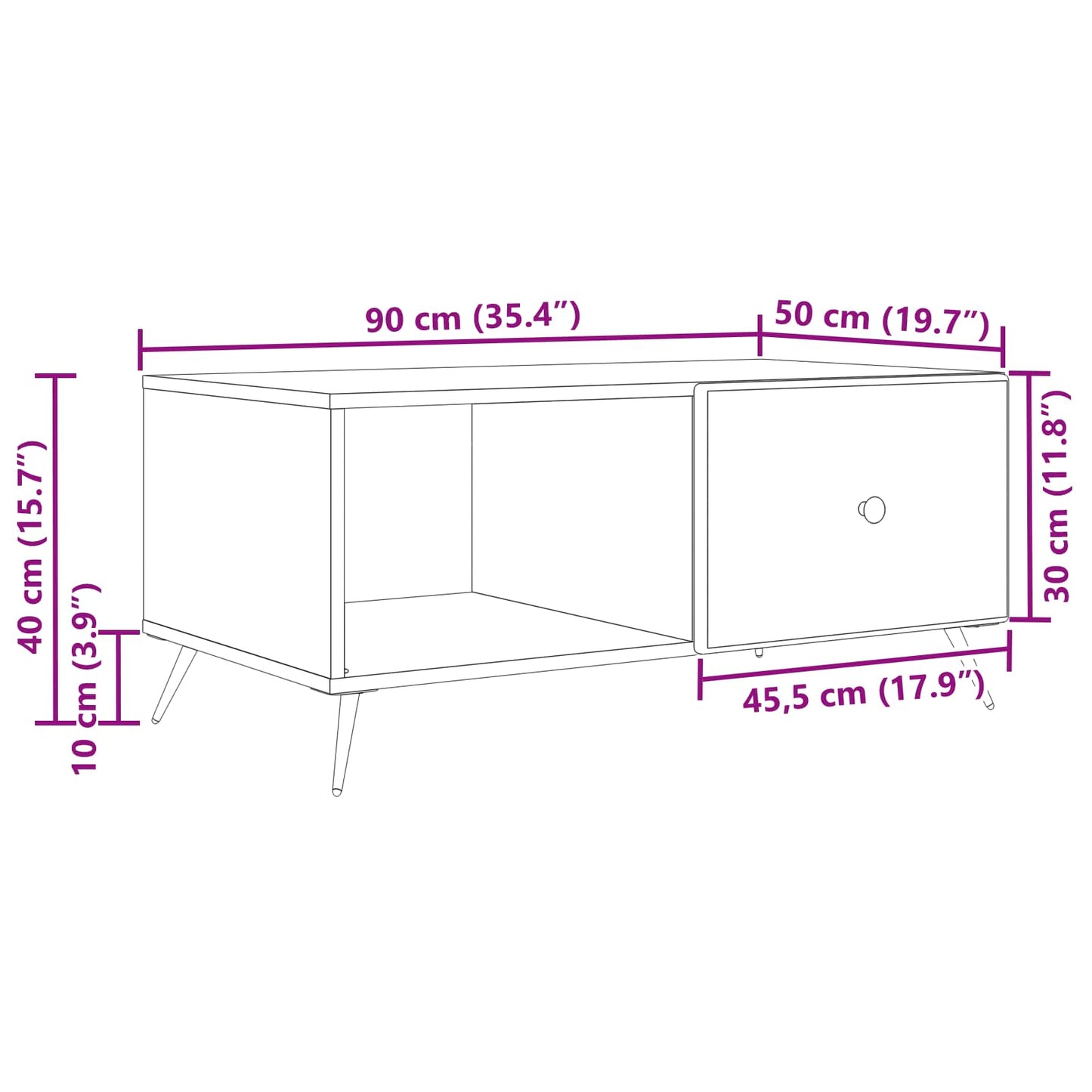 Dohányzóasztal Magasfényű Fehér 90 x 50 x 40 cm Szerelt Fa