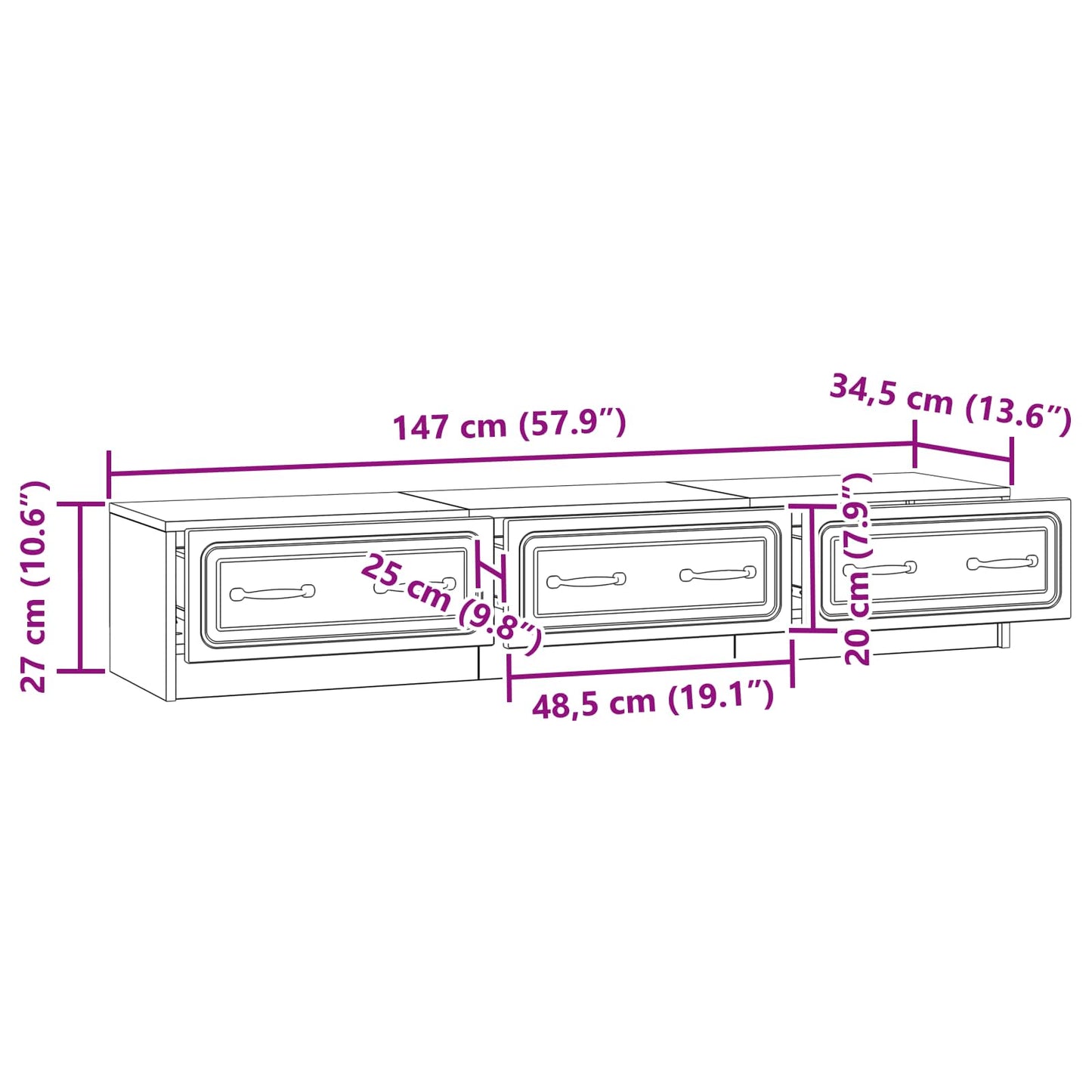 TV szekrény fiókkal Betonszürke 147 x 34,5 x 27 cm Szerelt Fa