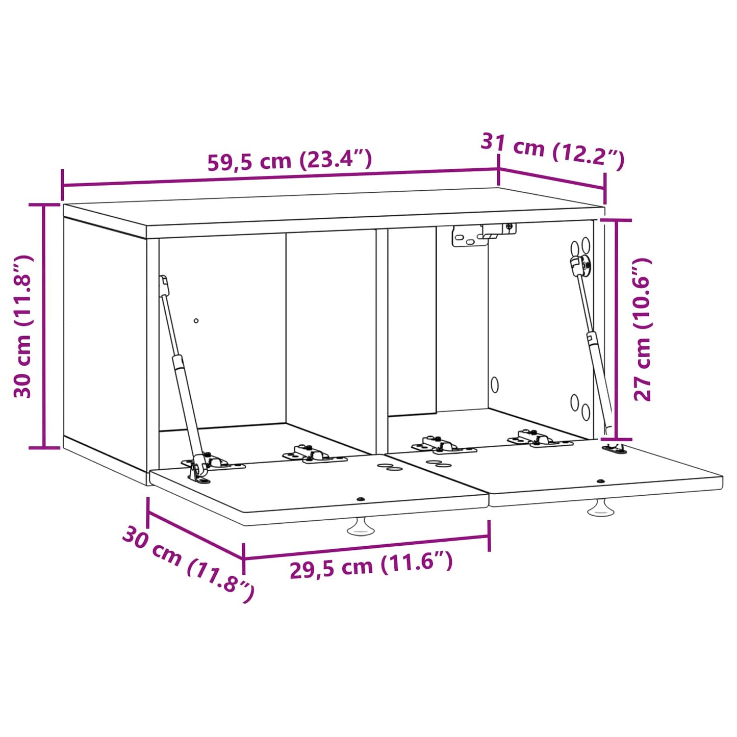 Fali TV szekrény Betonszürke 59,5 x 31 x 30 cm Szerelt Fa