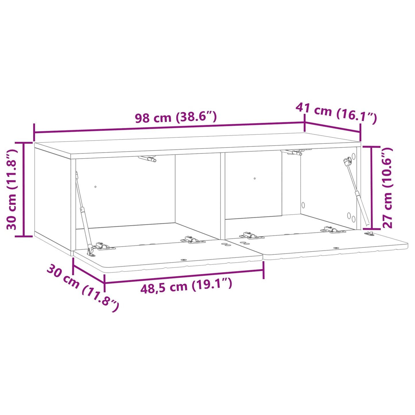 Fali TV szekrény Sonoma Tölgy 98 x 41 x 30 cm Szerelt Fa