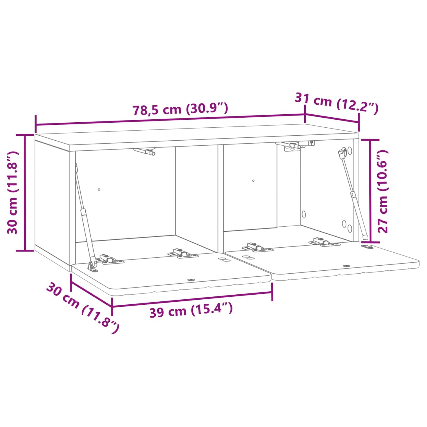 Fali TV szekrény Szürke Sonoma 78,5 x 31 x 30 cm Szerelt Fa