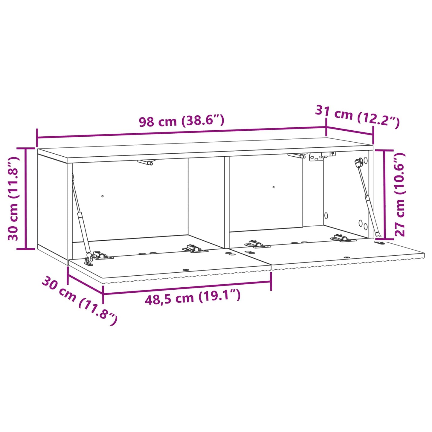 Fali TV szekrény Füstös Tölgy 98 x 31 x 30 cm Szerelt Fa
