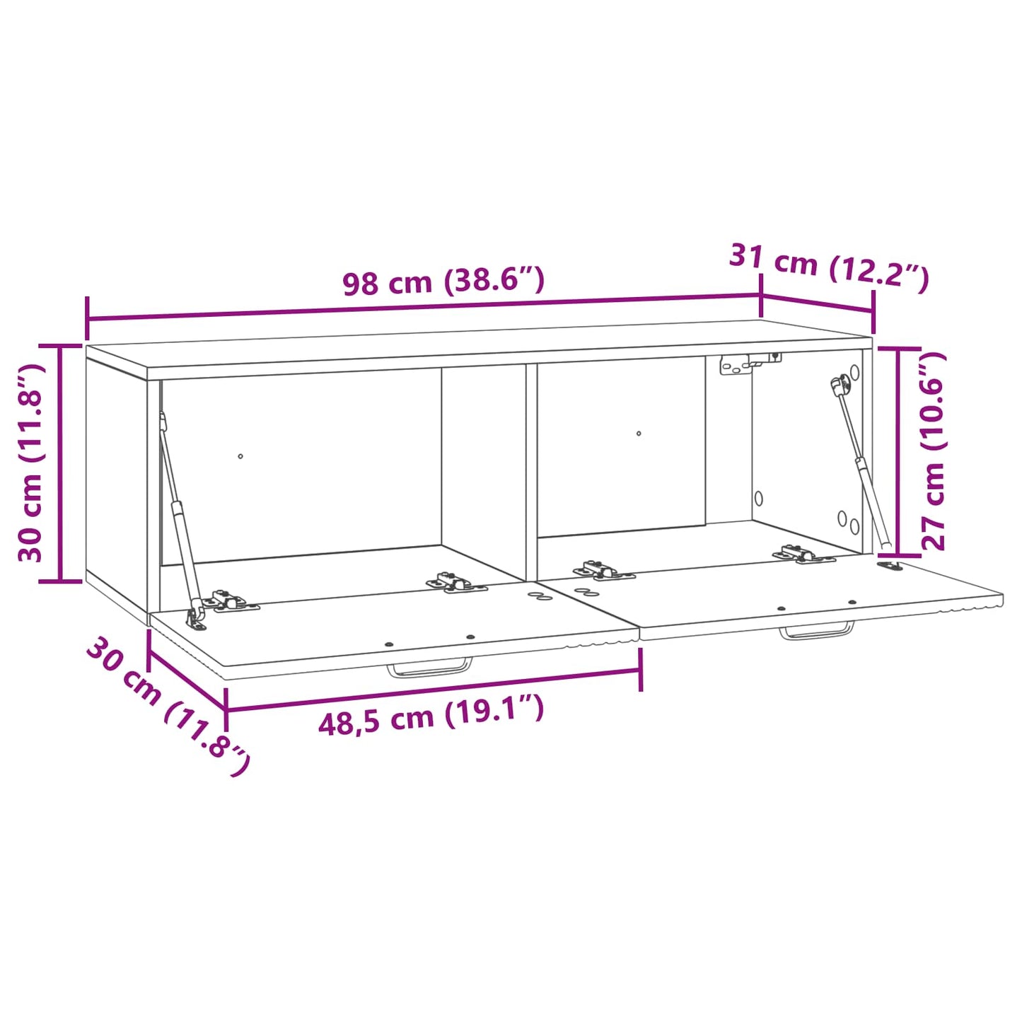 Fali TV szekrény Fehér 98 x 31 x 30 cm Szerelt Fa