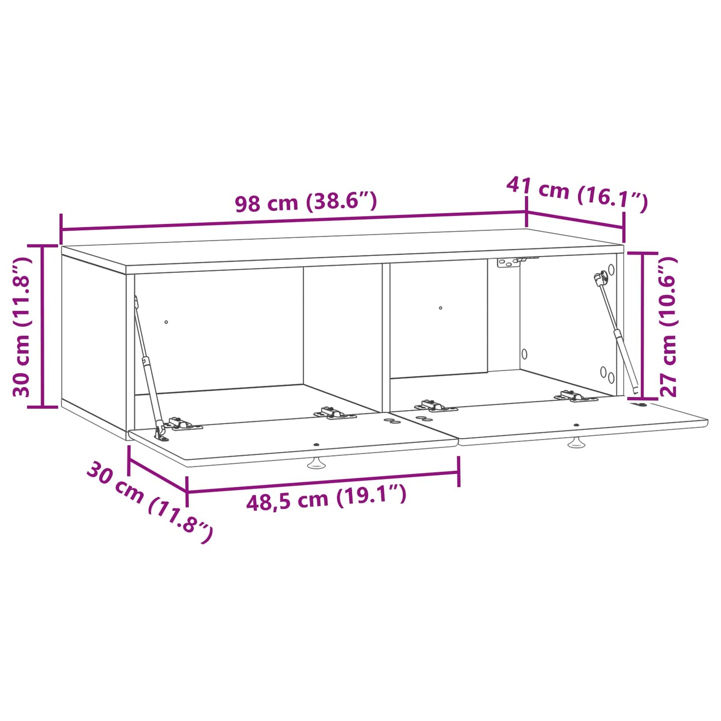 Fali TV szekrény 98 x 41 x 30 cm Magasfényű Fehér Szerelt Fa