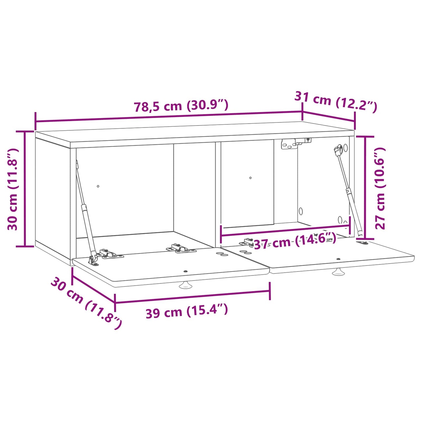 Fali TV szekrény 78,5 x 31 x 30 cm Füstös Tölgy Szerelt Fa
