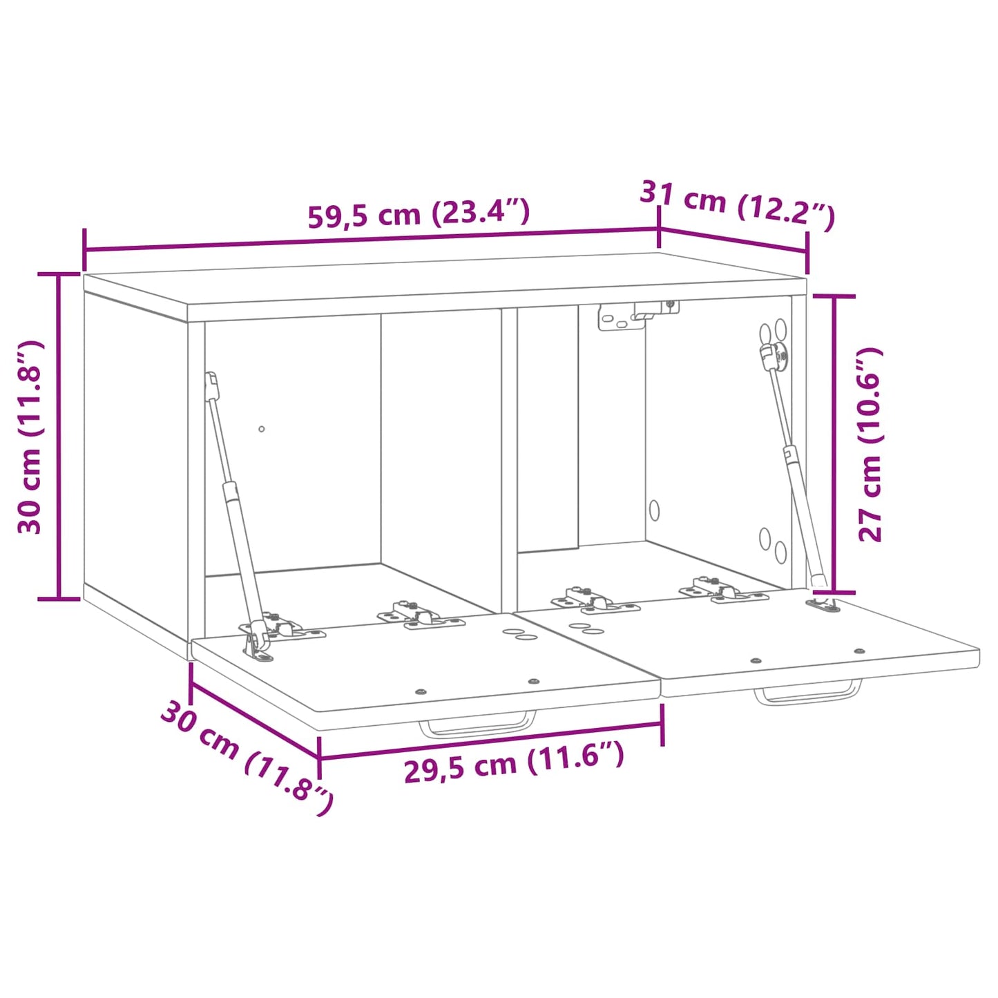 Fali TV szekrény Füstös Tölgy 59,5 x 31 x 30 cm Szerelt Fa