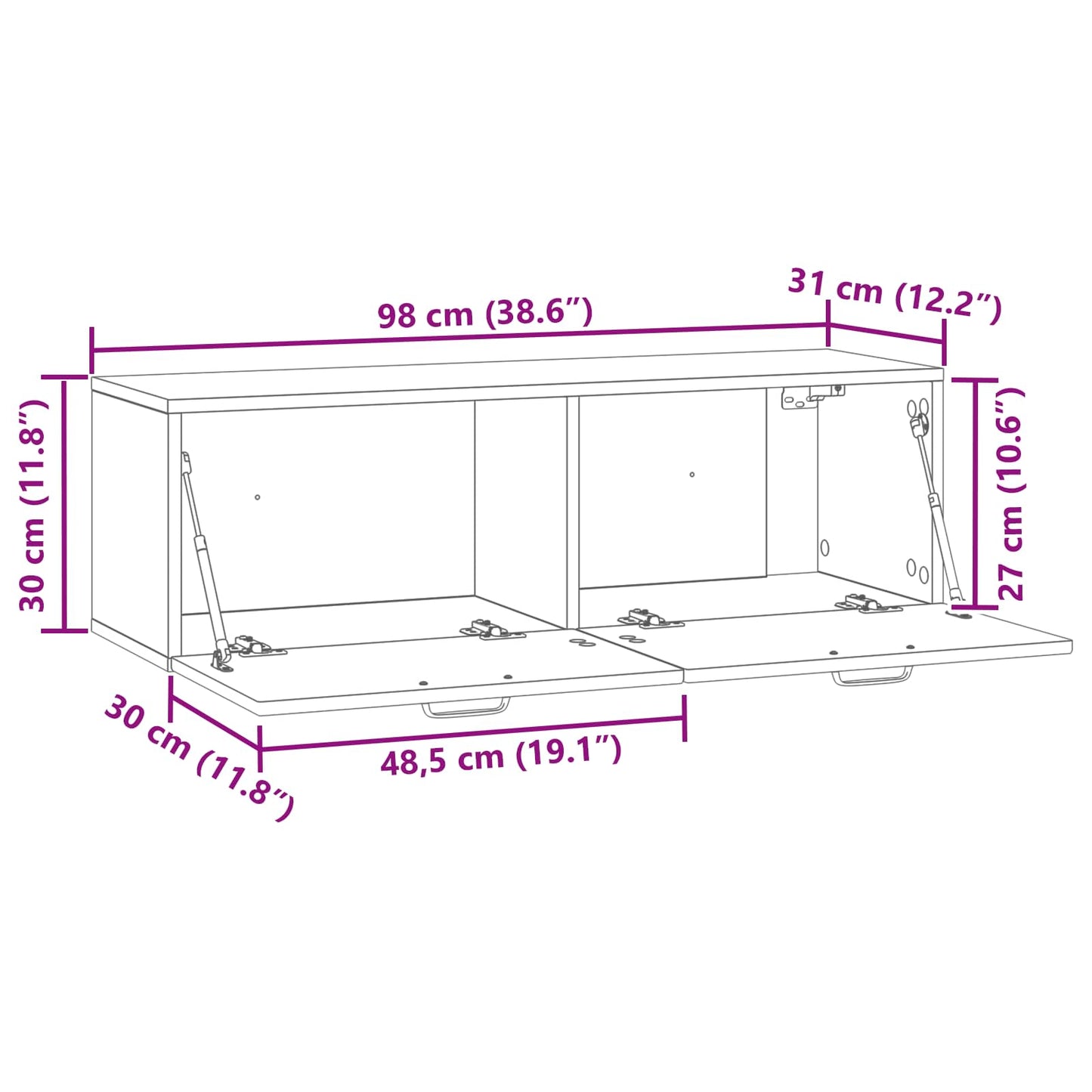 Fali TV szekrény Füstös Tölgy 98 x 31 x 30 cm Szerelt Fa