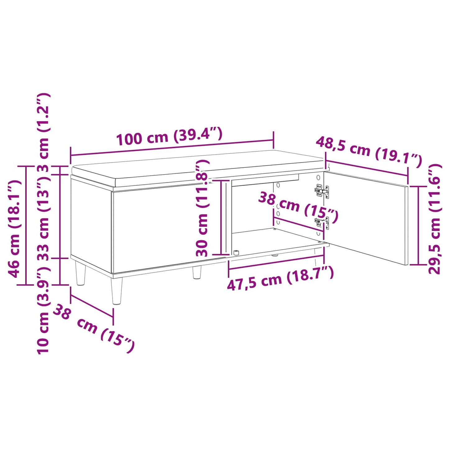 Előtér pad Sonoma tölgy 100 x 38 x 46 cm Műanyag Fa és Szövet