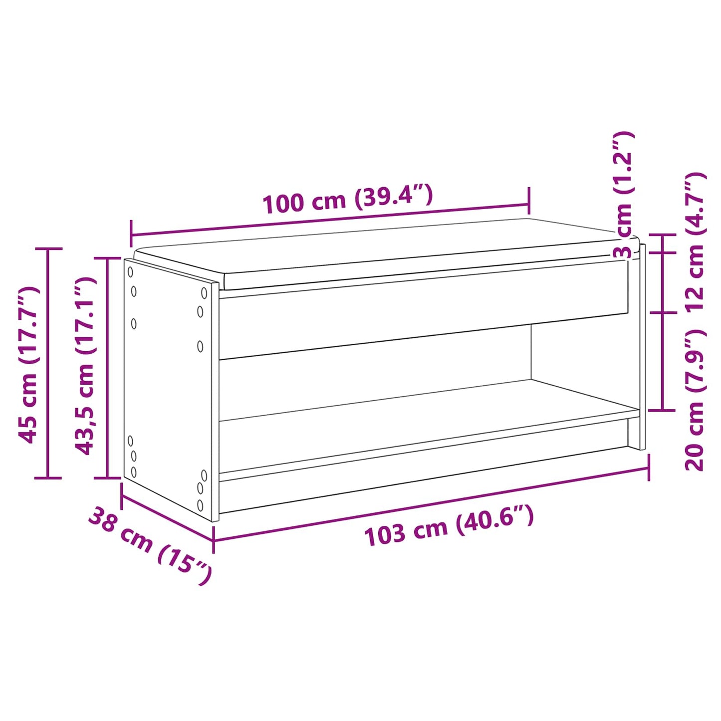 Előtér pad Füstölt Tölgy 103 x 38 x 45 cm Műanyag Fa és Szövet