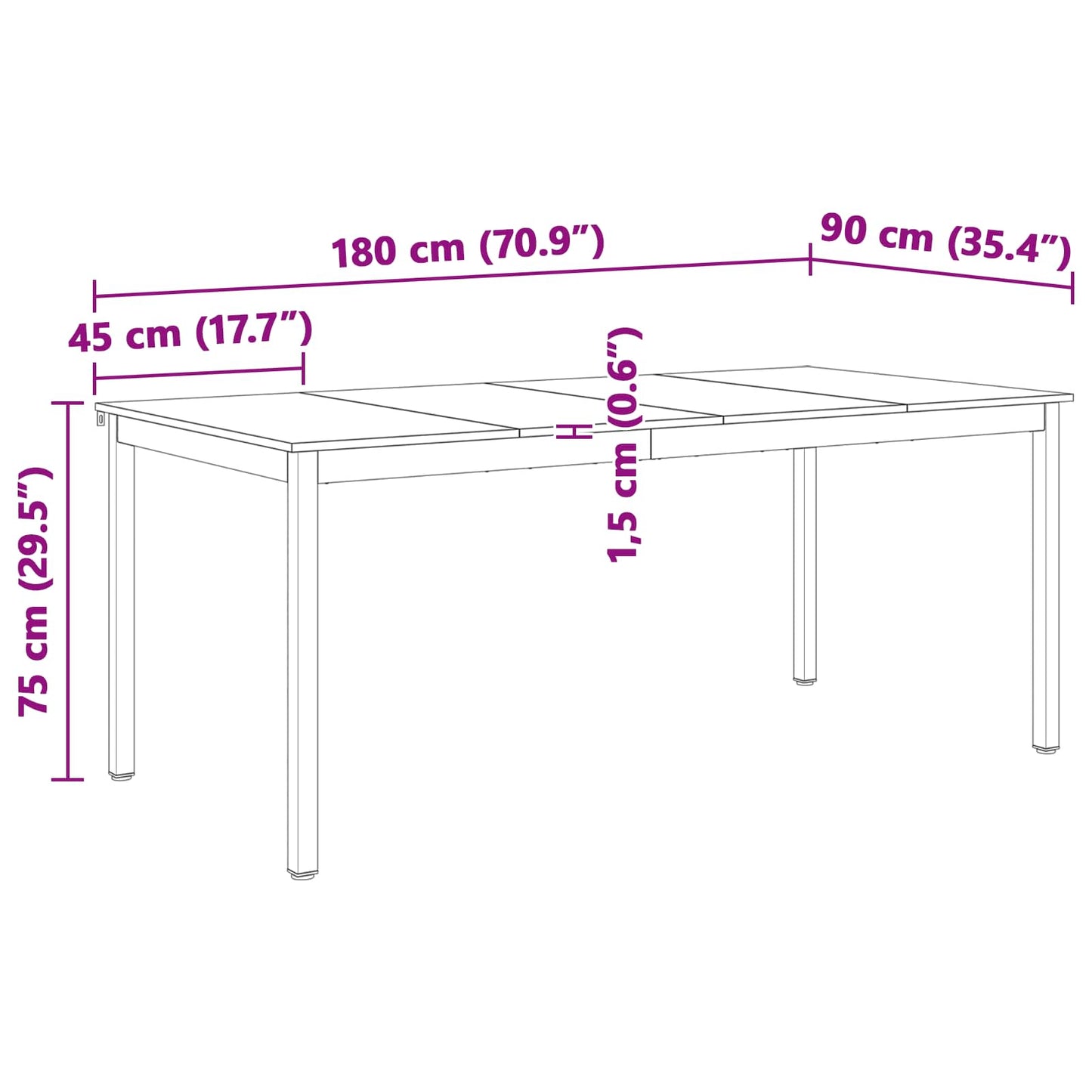 Étkezőasztal Természetes 180 x 90 x 75 cm Tömör fenyőfa