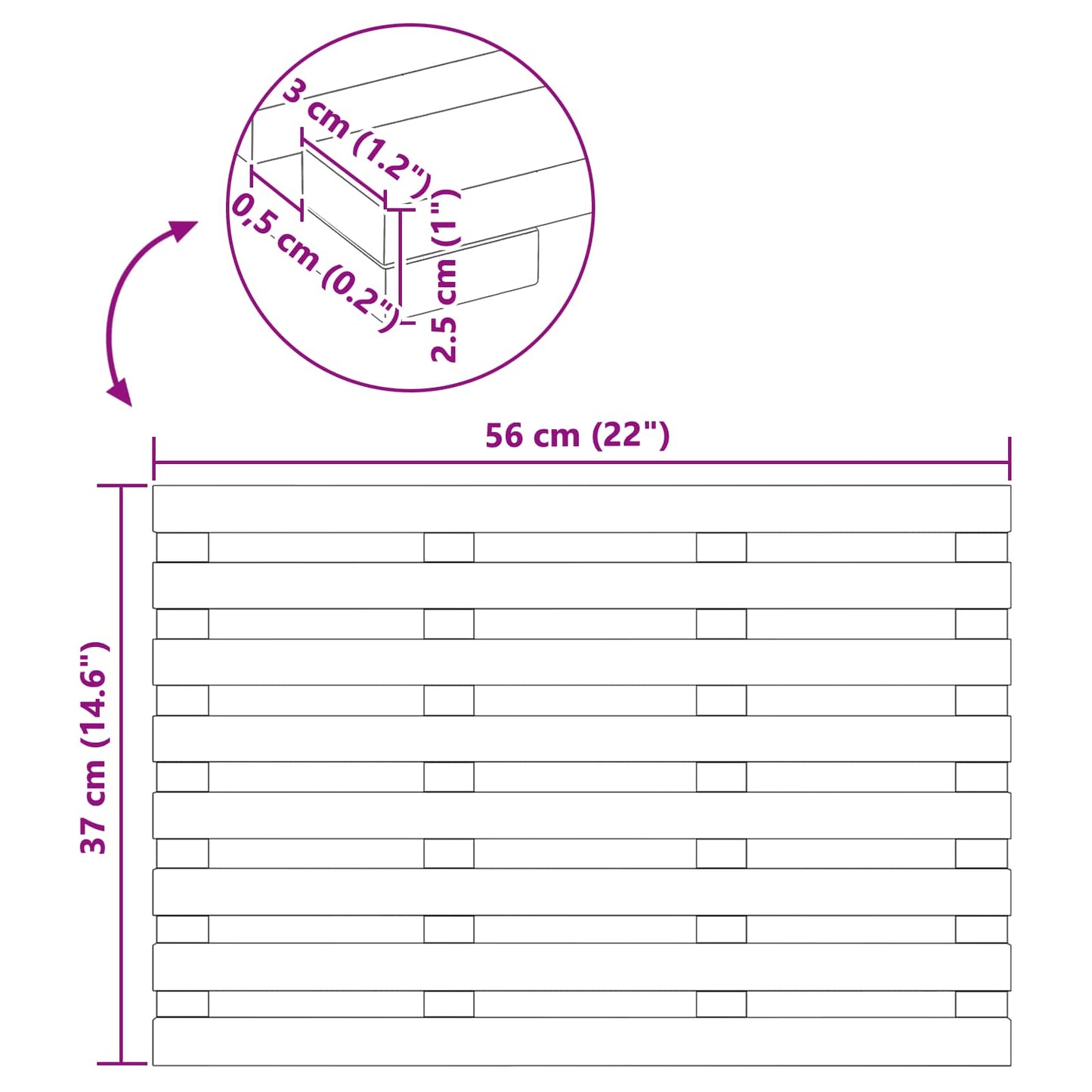 Fürdőszoba szőnyeg Egyszínű Barna 56 x 37 x 2,5 cm Tömör Akácfa