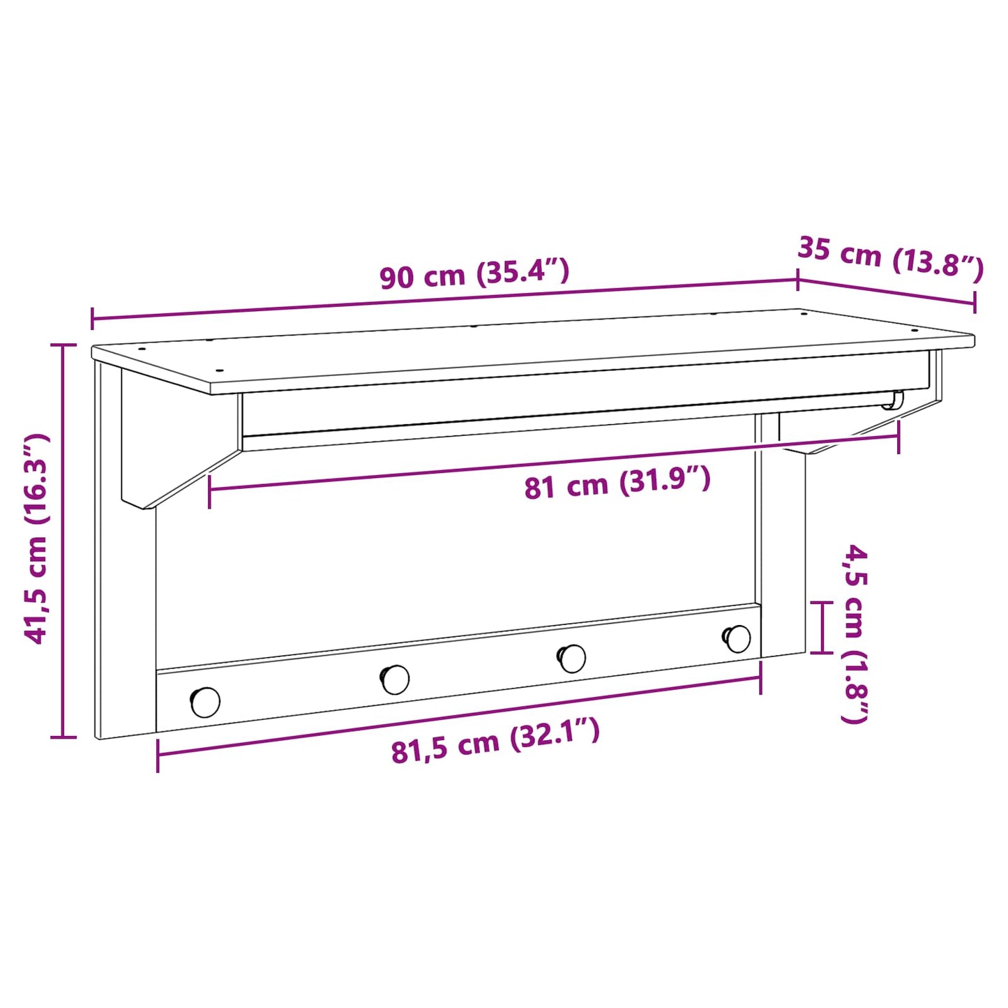 Kabáthorog HILL Fehér és mézbarna 90 x 35 x 41.5 cm Tömör fenyő
