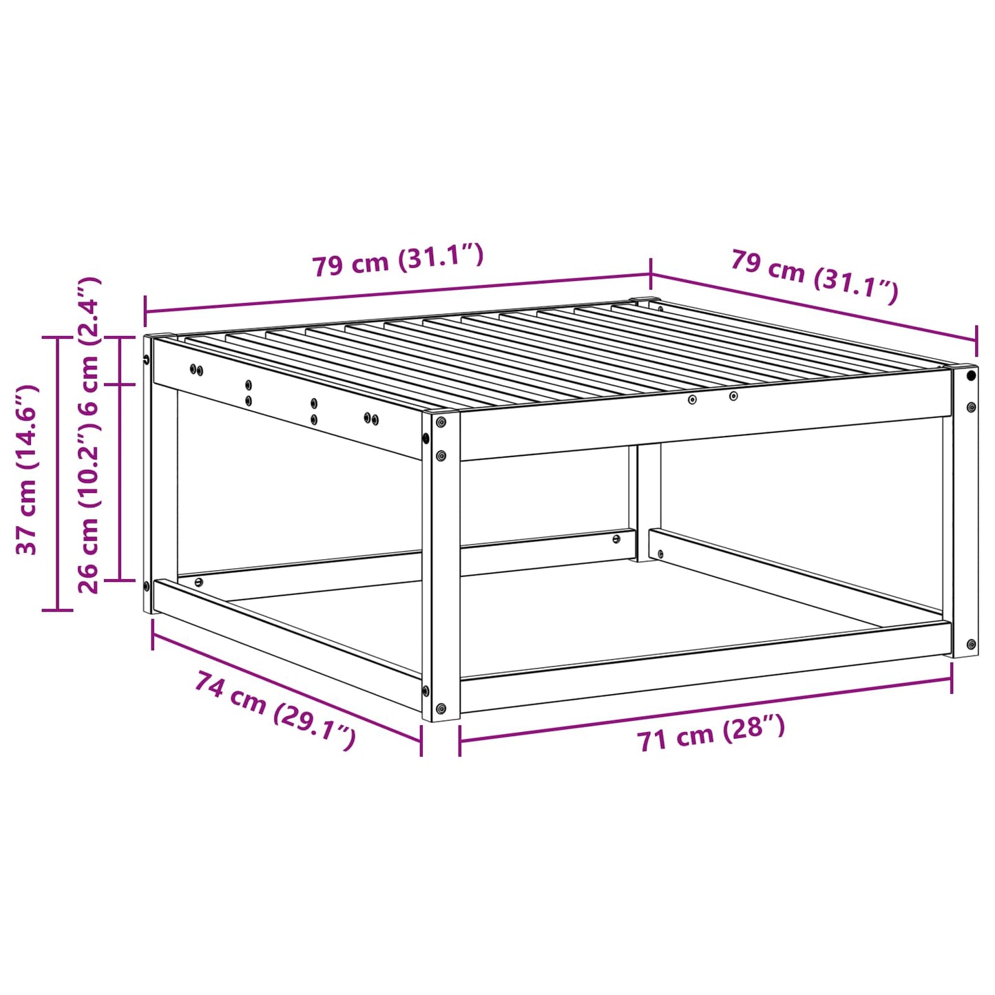 Kültéri lábtartó Tömör Akácfa Fehér 79 x 79 x 37 cm
