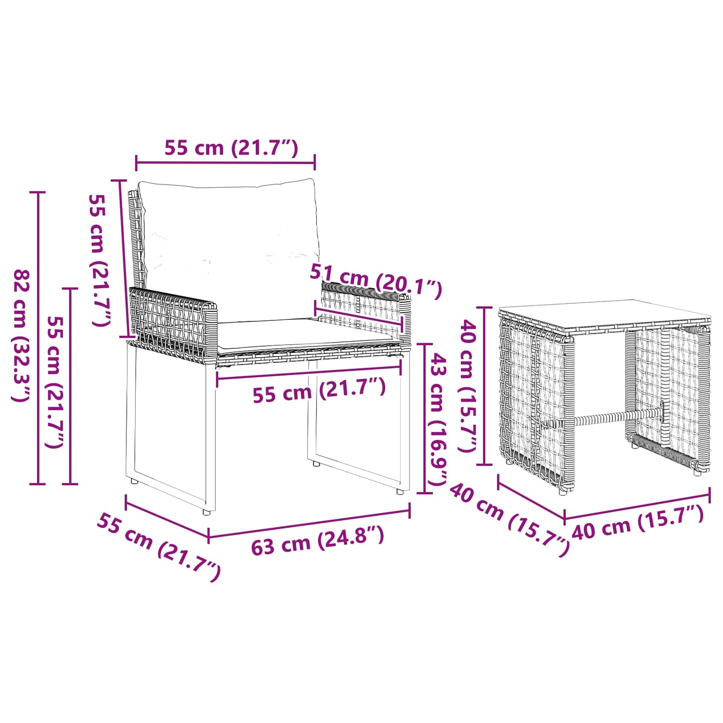 Kültéri Bútor Szett párnával 3 pcs Szürke és Tengerész Kék