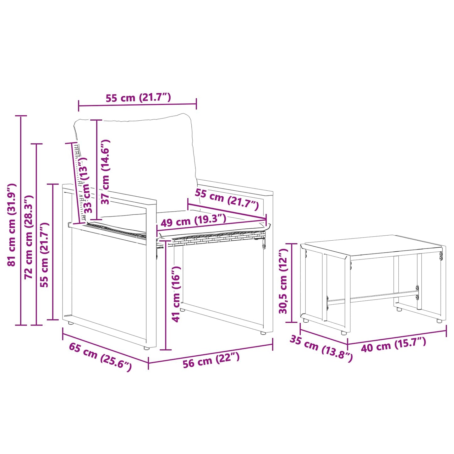 Bútor szettek párnával 3 pcs Szürke és sötétkék Rattan