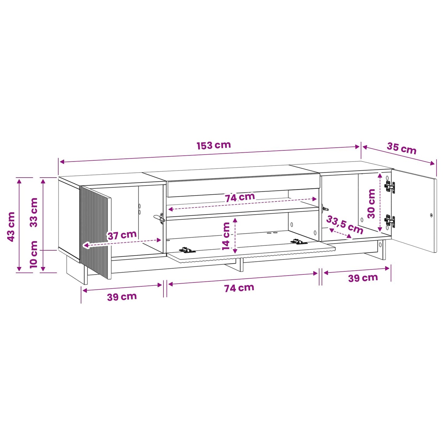 LED TV szekrény Fehér Szerelt Fa