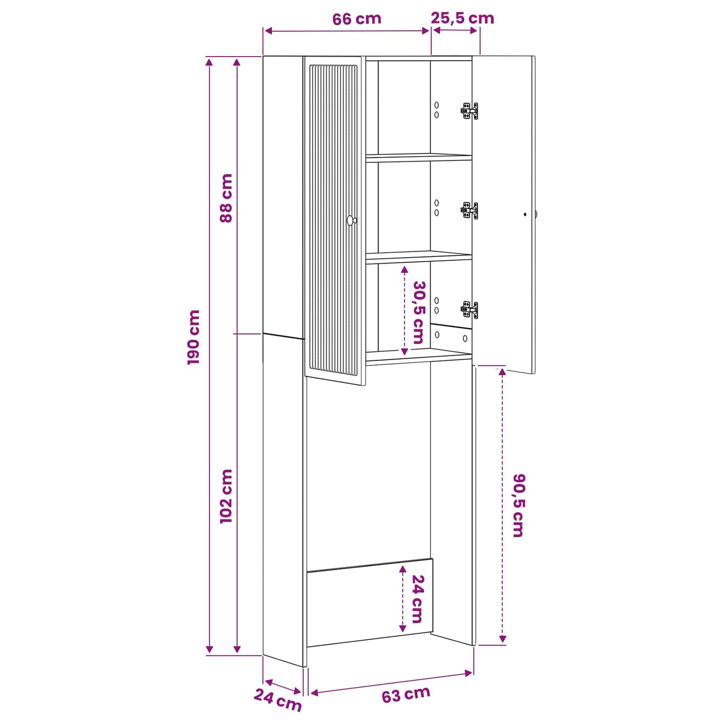WC Szekrény EDE Füstös Tölgy 66 x 25,5 x 190 cm Szerelt Fa