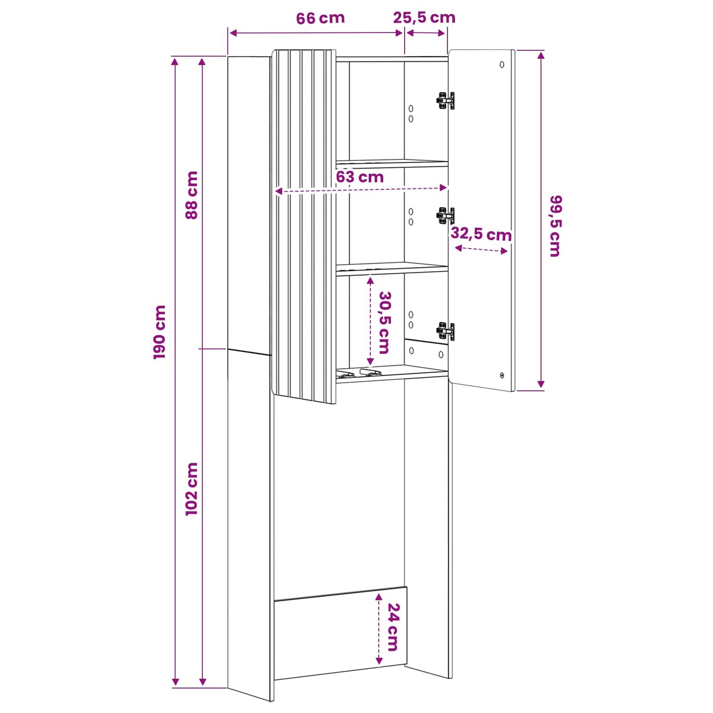 WC Szekrény ZWOLLE Antik Fa 66 x 25,5 x 190 cm Szerelt Fa
