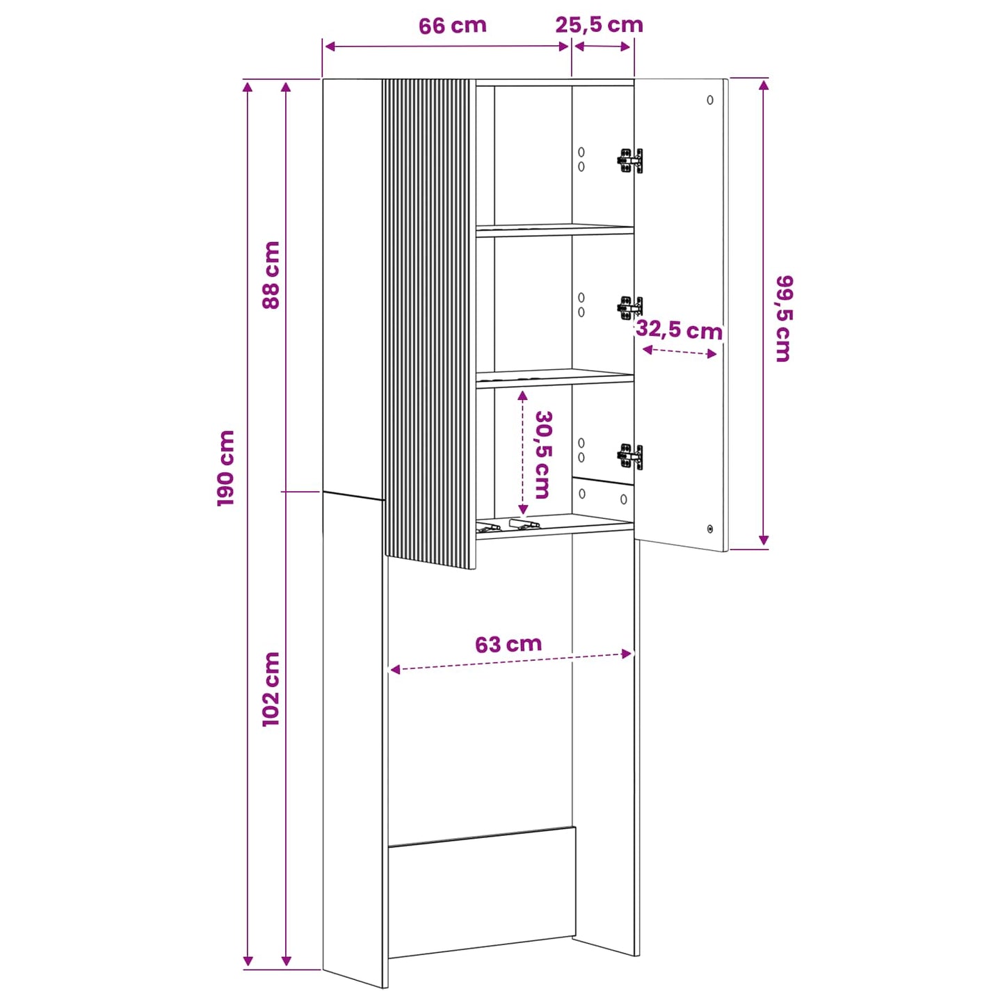 WC Szekrény ARNHEM Betonszürke 66 x 25,5 x 190 cm Szerelt Fa