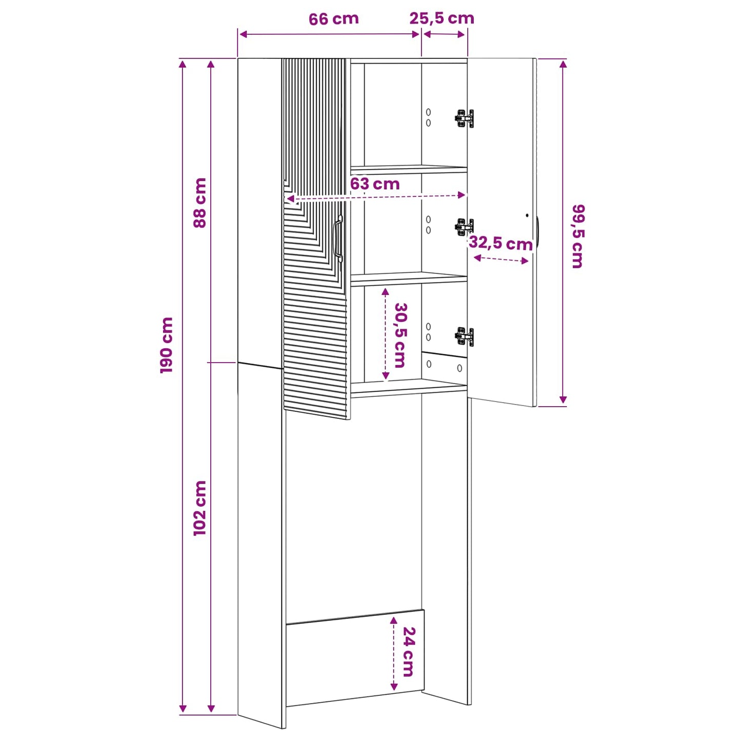WC Szekrény HAARLEM Antik Fa 66 x 25,5 x 190 cm Szerelt Fa