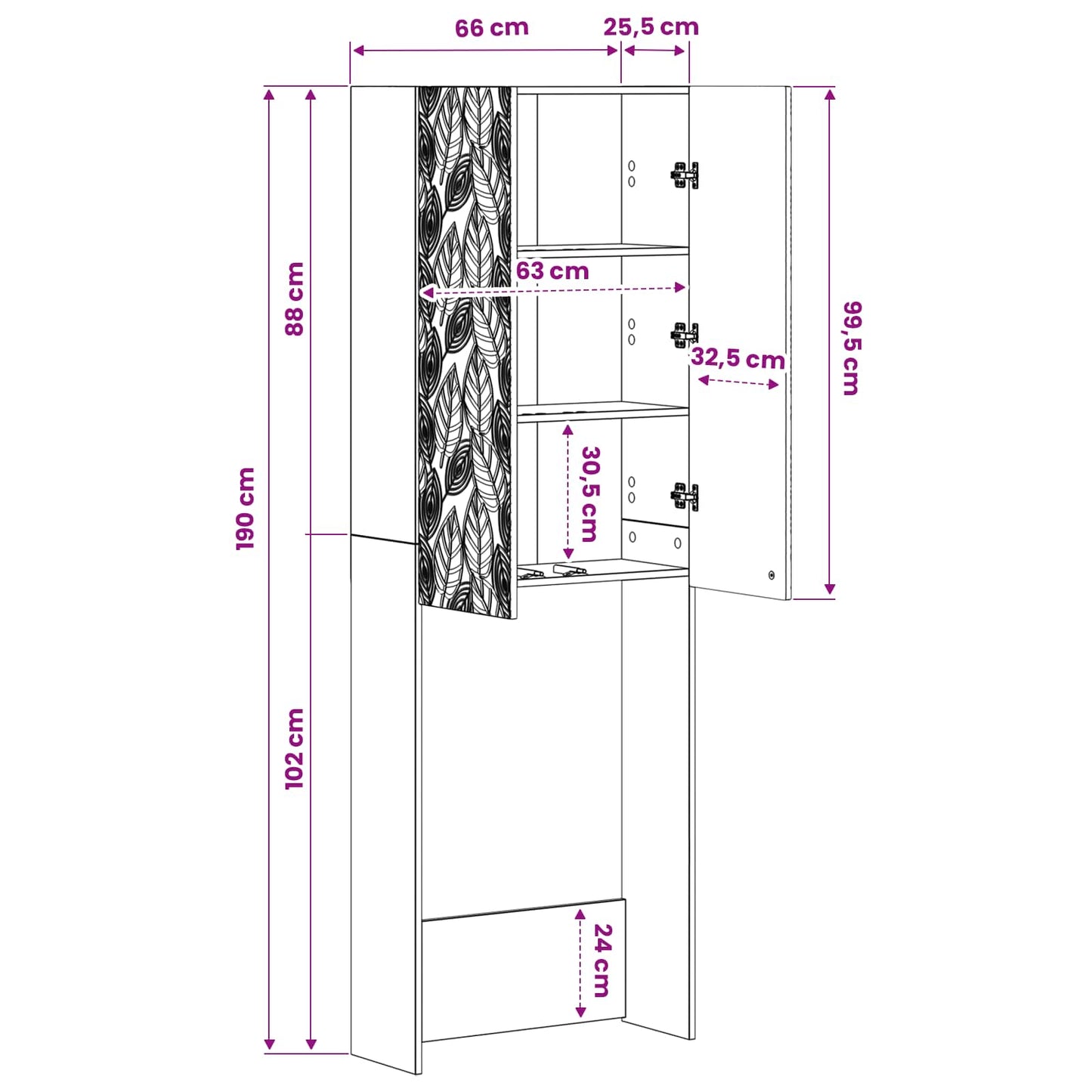 WC Szekrény DELFT Magasfényű Fehér 66 x 25,5 x 190 cm