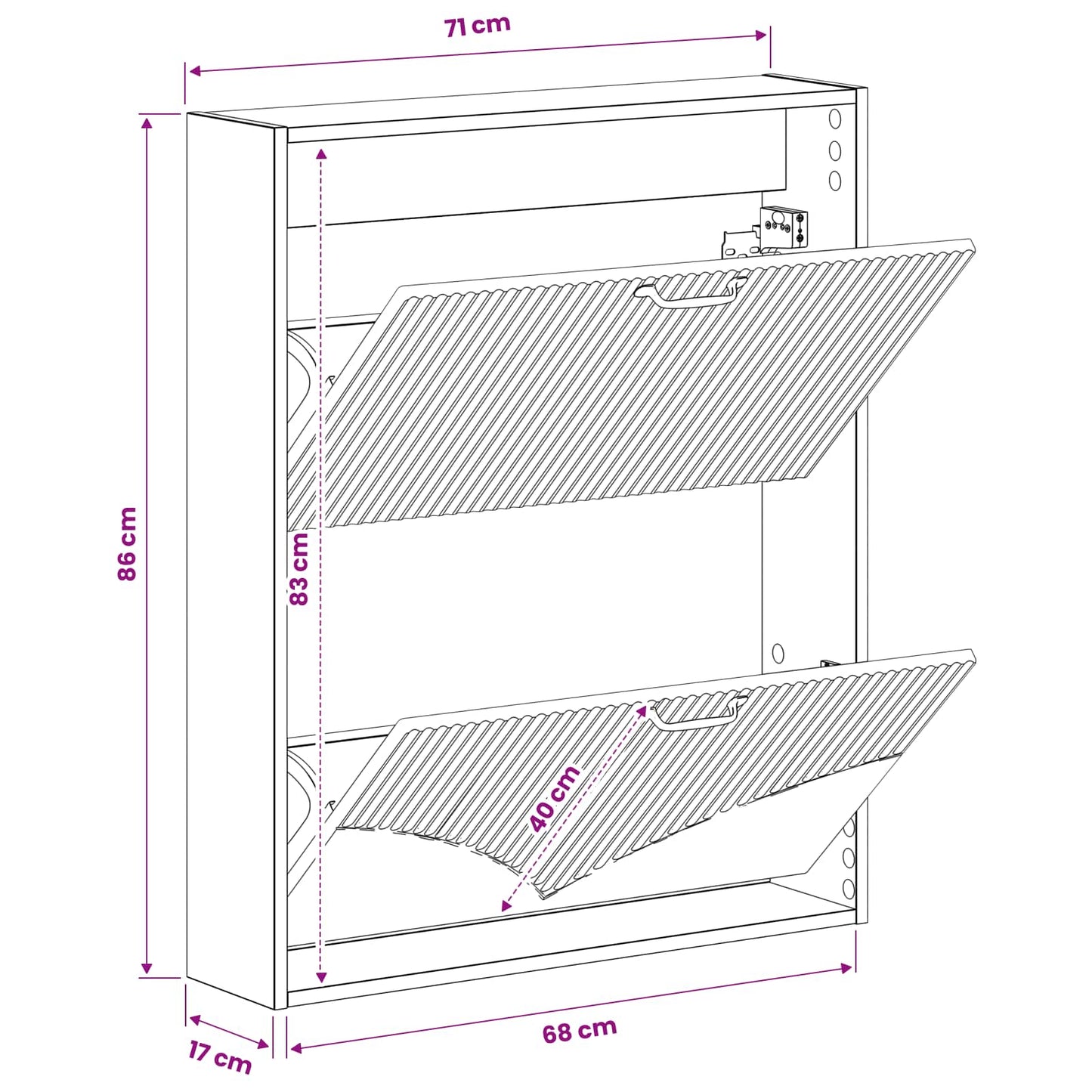 Fali Cipőtartó HOORN 71 x 17 x 86 cm Szerelt Fa Betonszürke