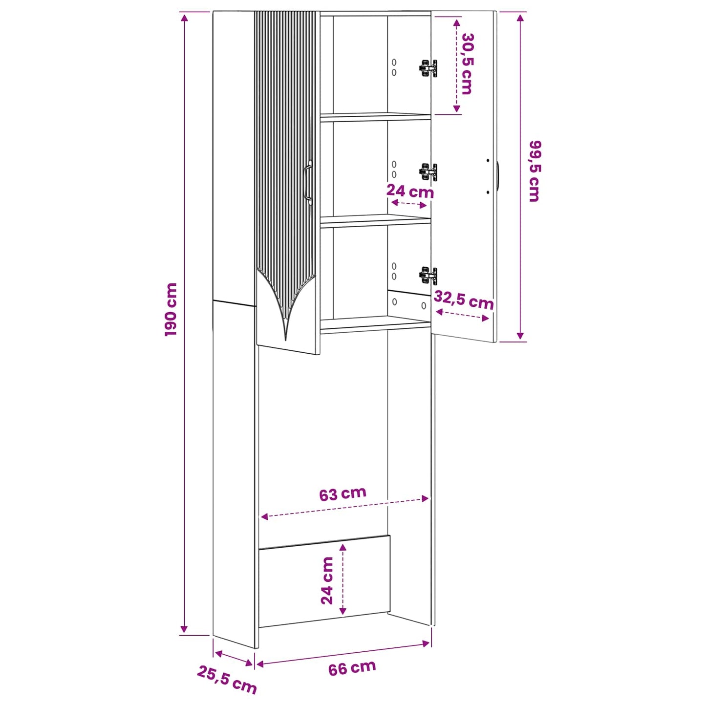WC Szekrény HOORN Magasfényű Fehér 66 x 25,5 x 190 cm