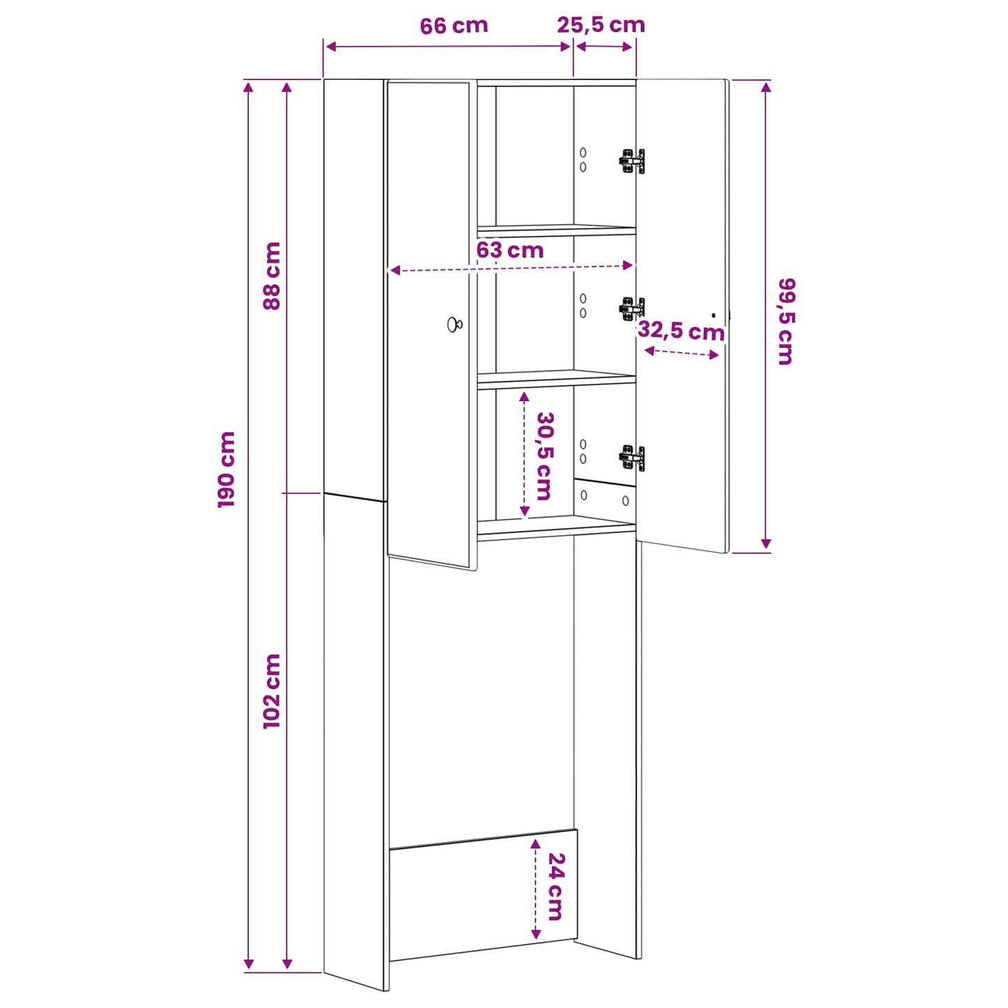 WC Szekrény BREDA Magasfényű Fehér 66 x 25,5 x 190 cm
