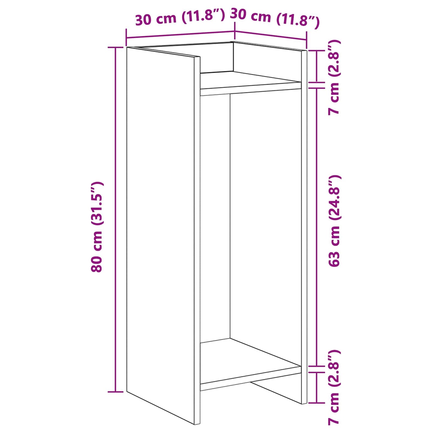 Növényállvány polcokkal Öreg fa 30 x 30 x 80 cm Mérnöki fa