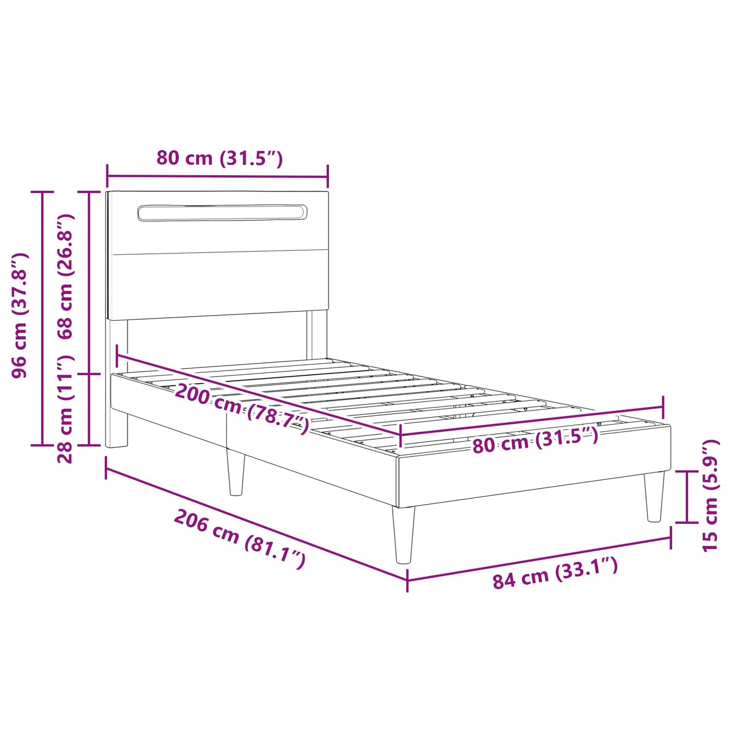 Ágykeret LED szalagokkal fejtámlával Fehér 80 x 200 cm Műbőr