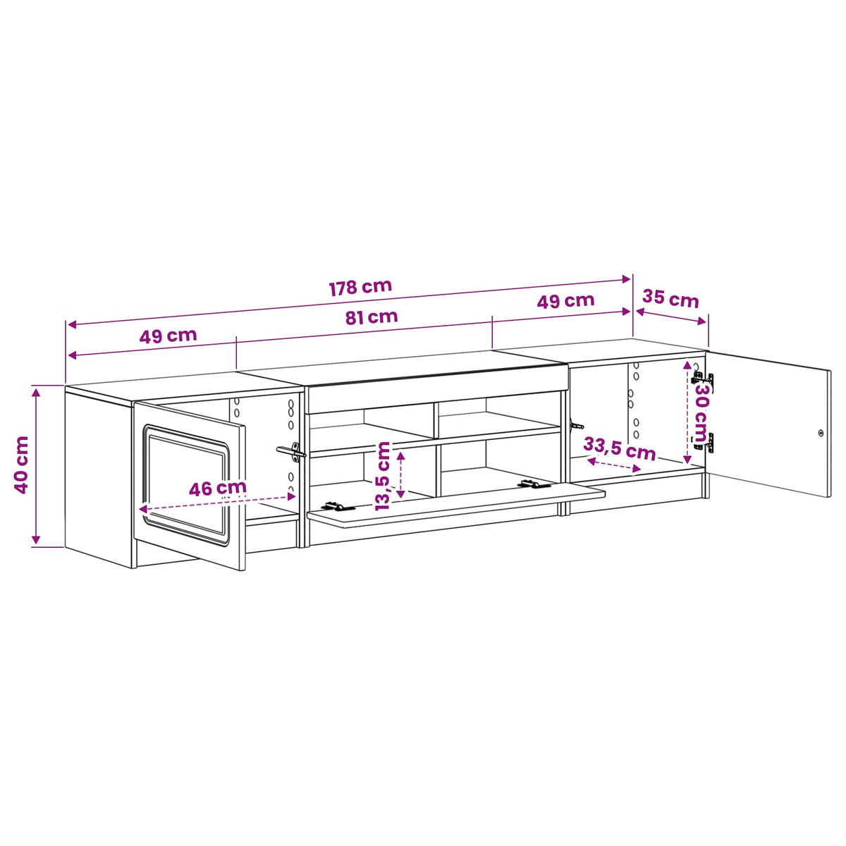 LED TV szekrény UTRECHT 3 db Sonoma Tölgy Szerelt Fa