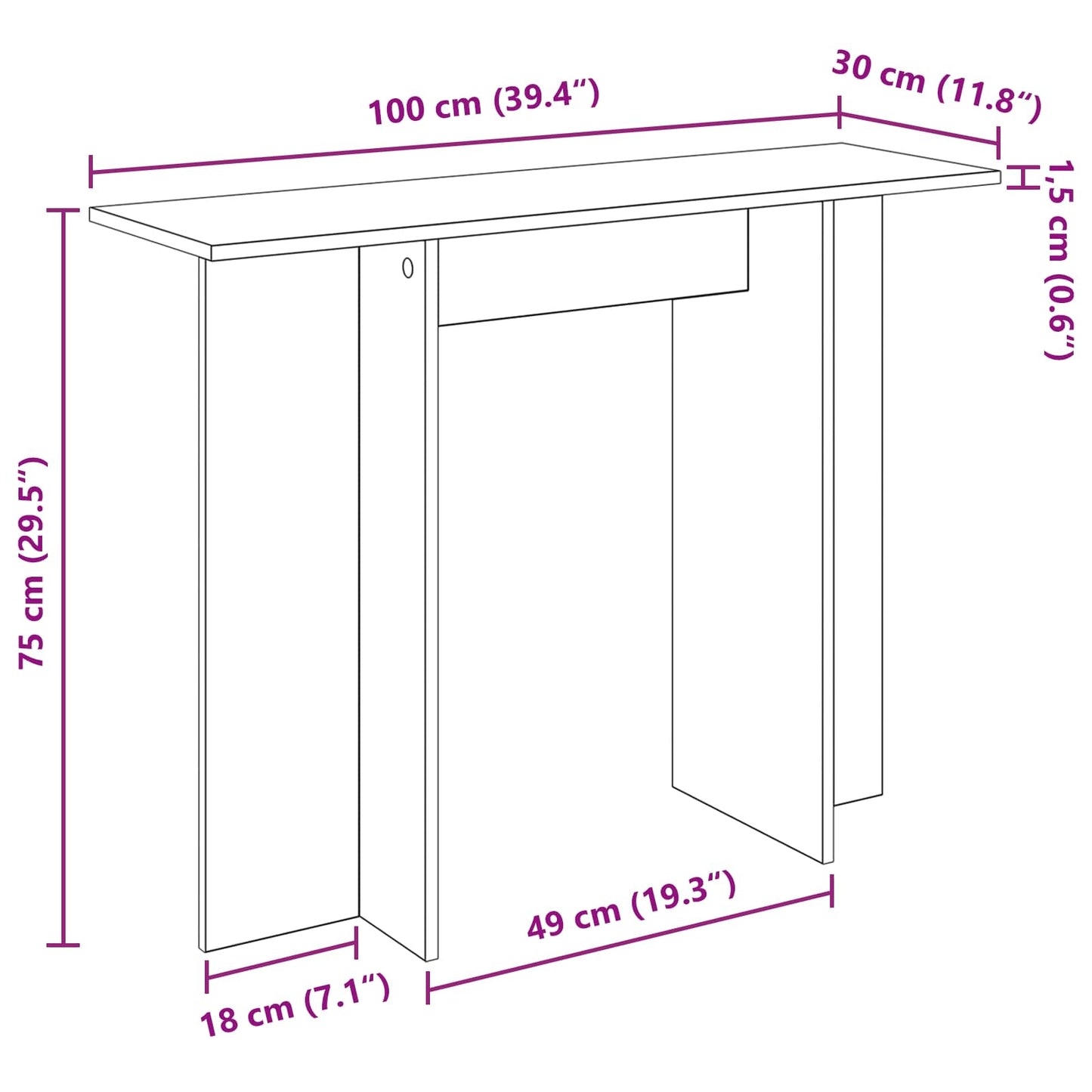 Konzolasztal Fekete Tölgy 100 x 30 x 75 cm Szerelt Fa