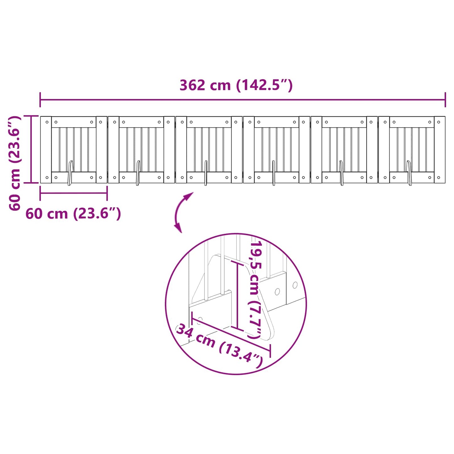 Összecsukható kutyakerítés állványokkal 6 db Antik Fa 362 cm