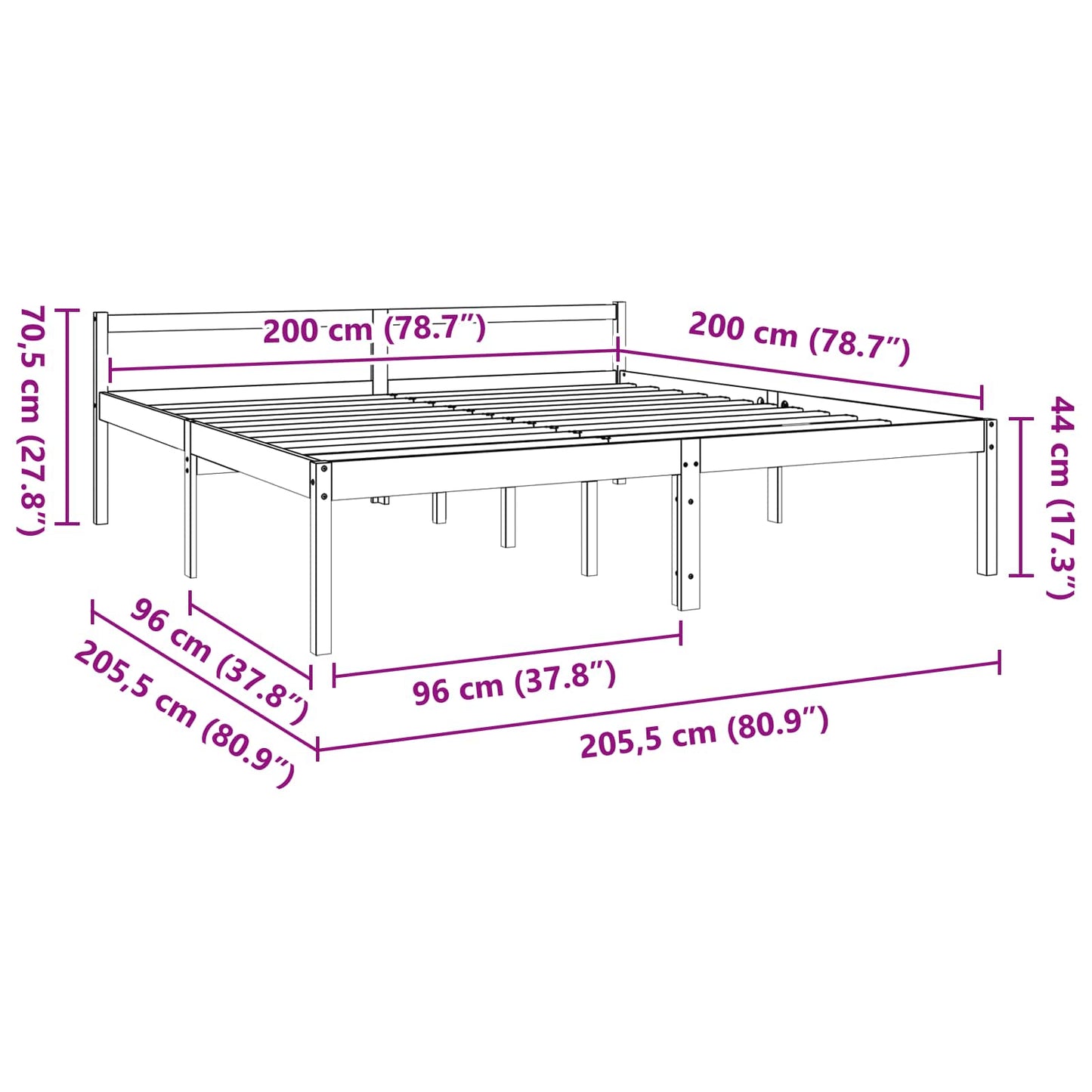 Ágykeret fejtámlával Faggyú barna 200 x 200 cm Tömör fenyőfa