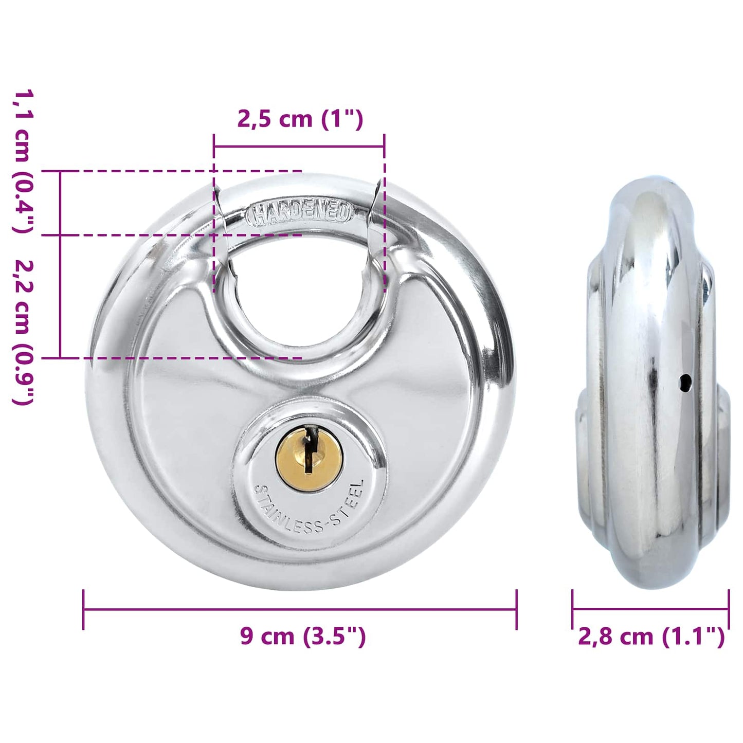 Disk zár kulcsokkal 2 pcs Ezüst 9 x 2.8 x 9 cm