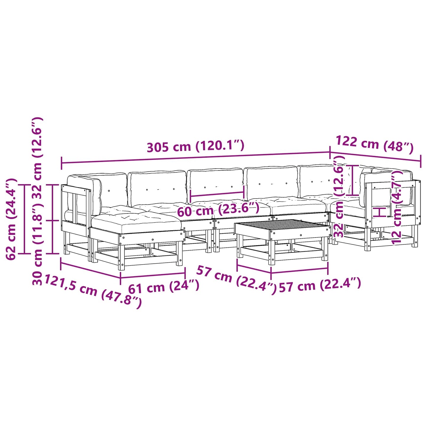 Kerti lounge szett ARAKIL 8 pcs Viaszbarna Tömör Fenyőfa