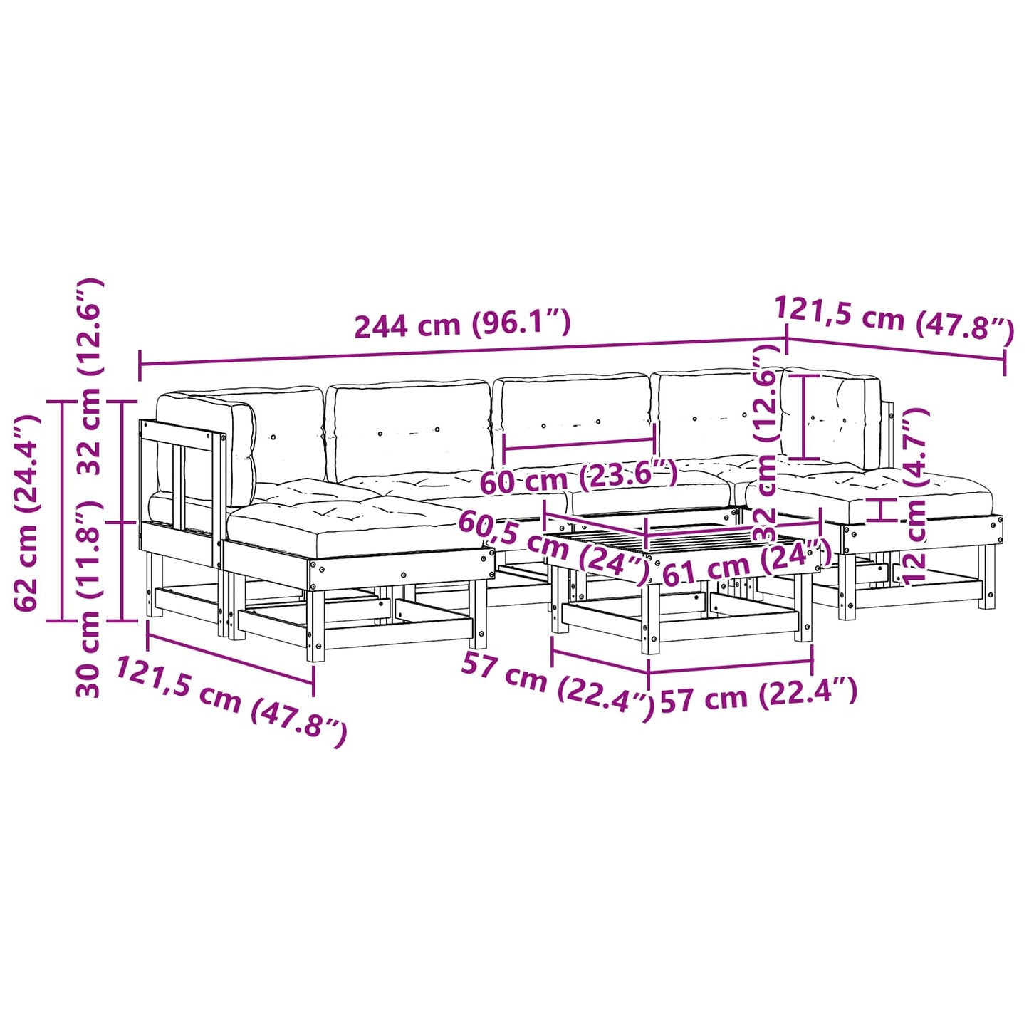 Kerti lounge szett 7 pcs Viaszbarna Tömör Fenyőfa