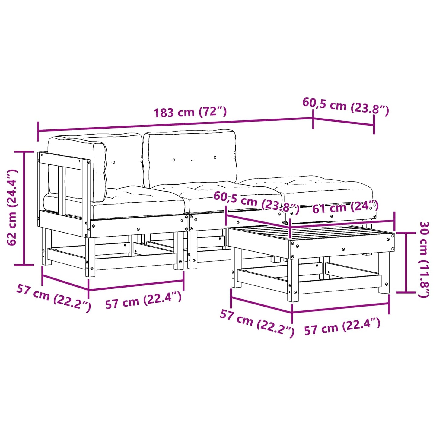 Kerti lounge szett 4 pcs Viaszbarna Tömör Fenyőfa