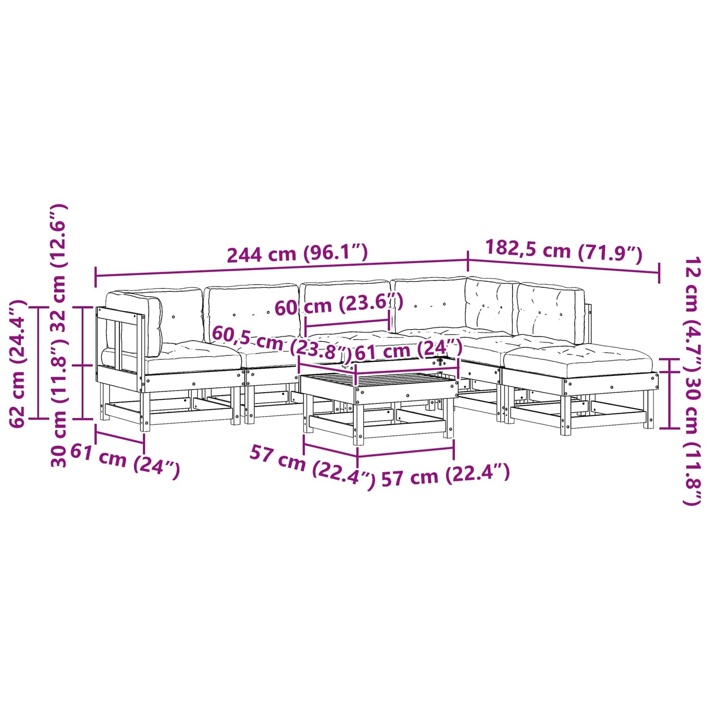 Kerti lounge szett 7 pcs Viaszbarna Tömör Fenyőfa
