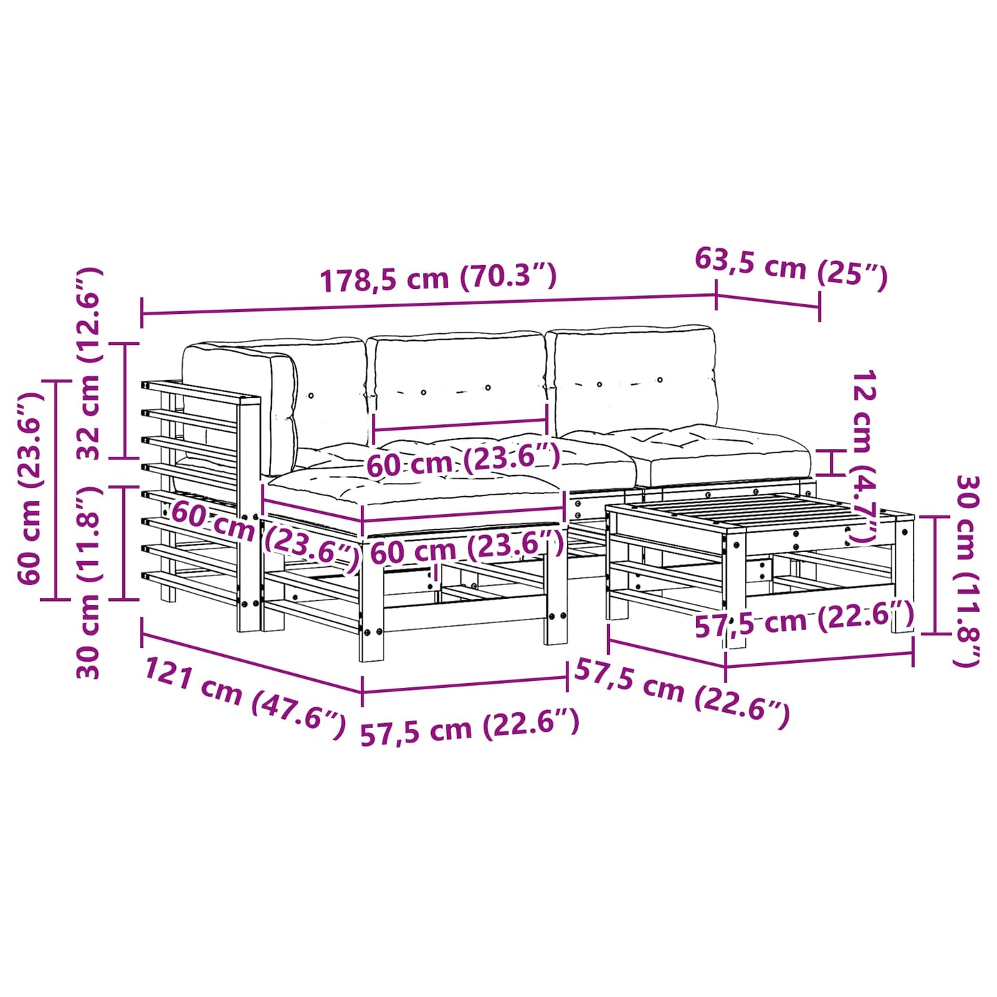 Kerti lounge szett 5 pcs Viaszbarna Tömör Fenyőfa