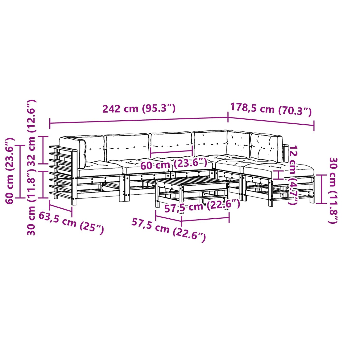 Kerti lounge szett 7 pcs Viaszbarna Tömör Fenyőfa