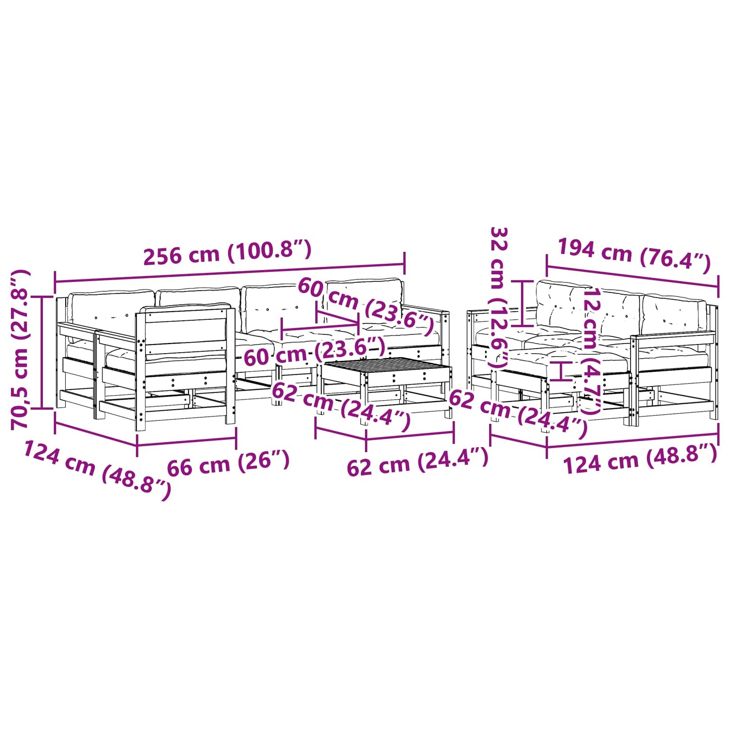 Kerti lounge szett 10 pcs Viaszbarna Tömör Fenyőfa