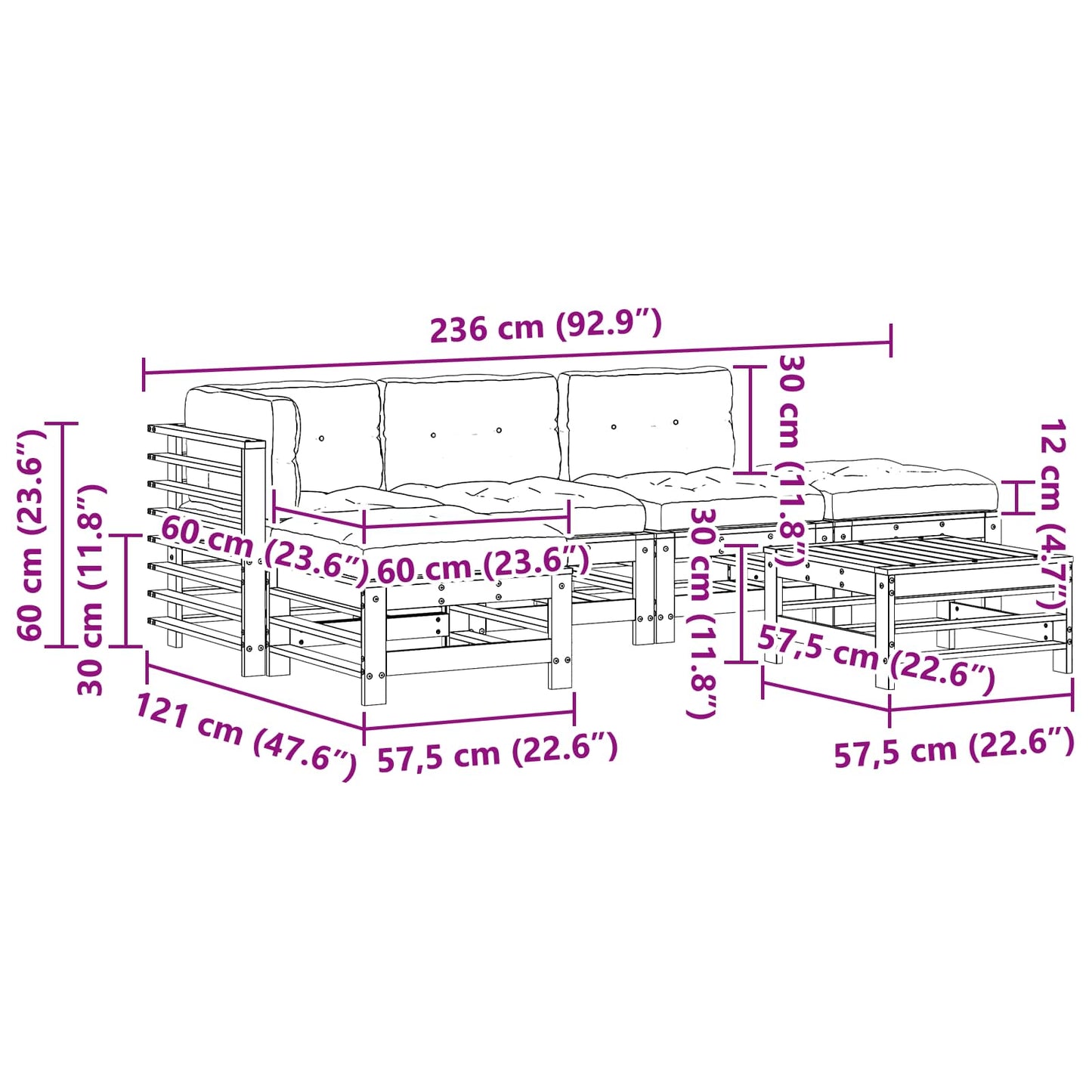 Kerti lounge szett 6 pcs Viaszbarna Tömör Fenyőfa